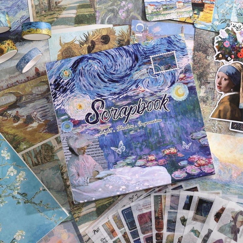 emmoolife Scrapbooking Supplies Kit, Monet Van Gogh Oil Painting Theme Scrapbook Kit for Bullet Junk Journal, 12 Rolls Washi Tape, Stickers Papers for DIY Journaling Supplies, Craft Gift for Women Teenage - Image 5